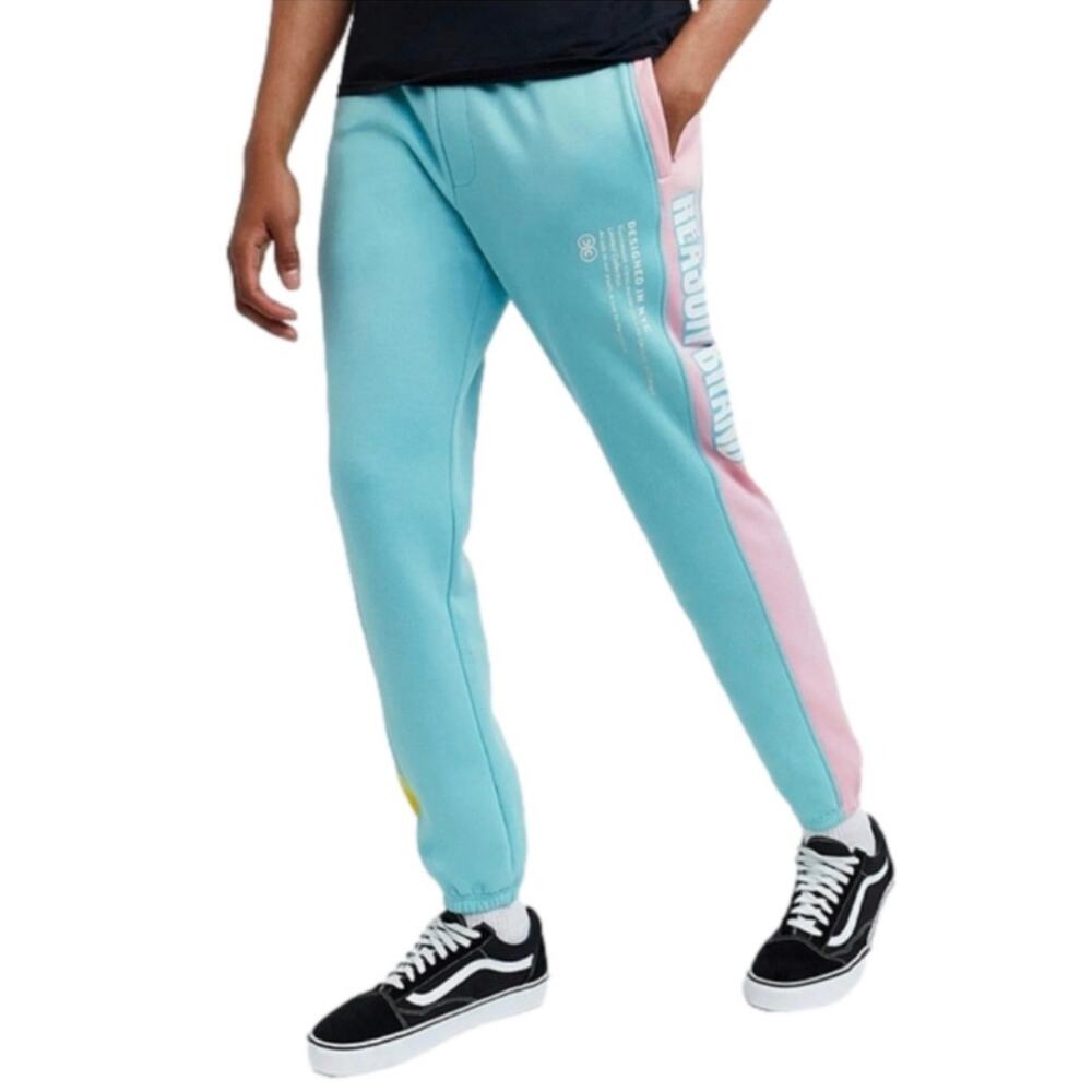 Reason Color Blocked Colorful Blue Yellow Pink Sweatpants Joggers Size Small